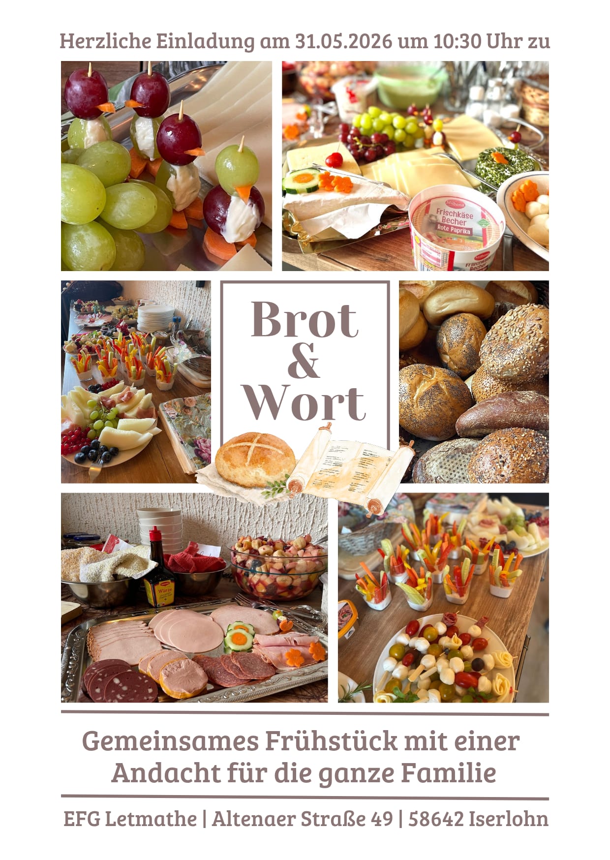 Herzliche Einladung zu Brot und Wort am 31.05.2026, um 10:30 Uhr .. mit Frühstück