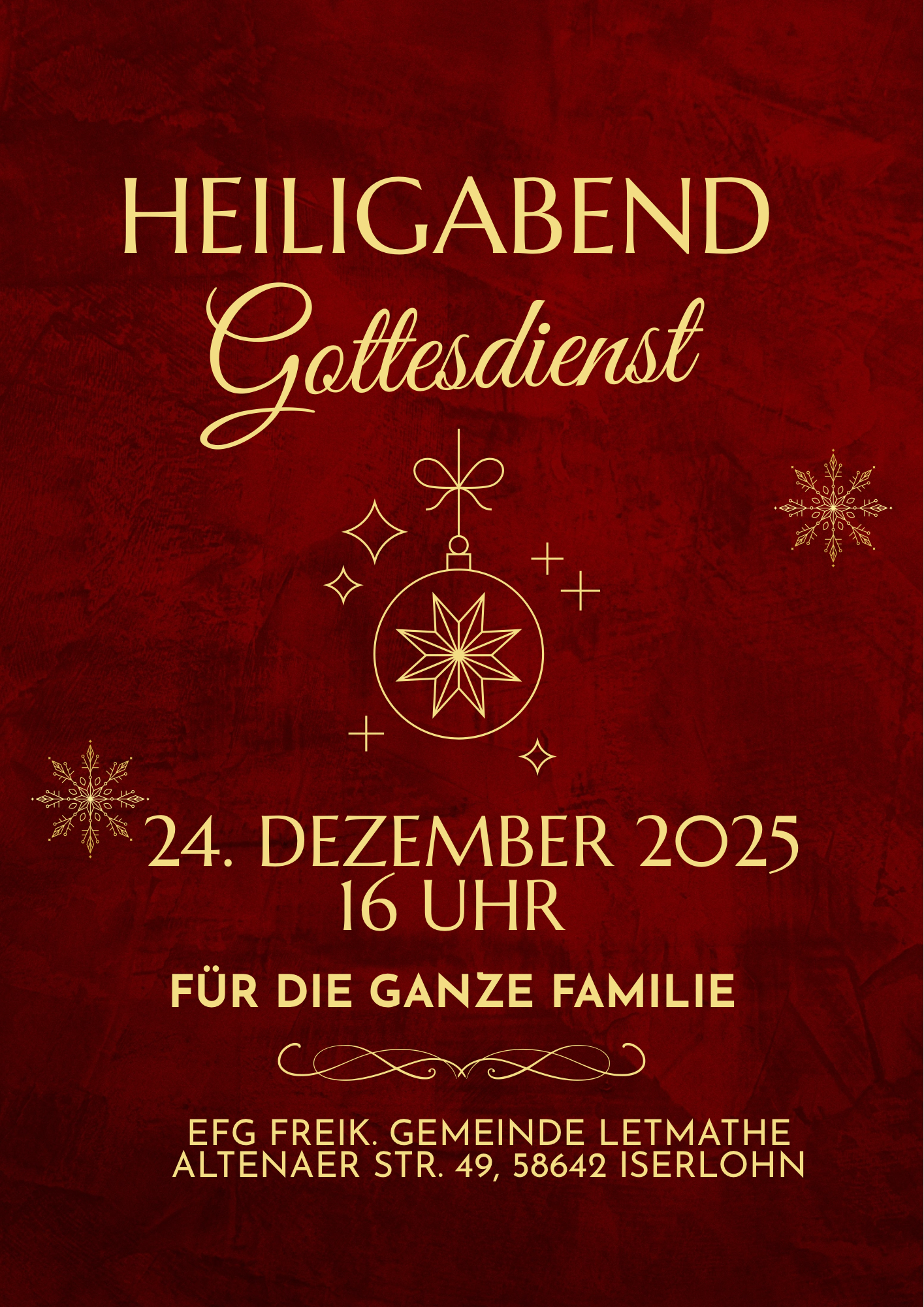Herzliche Einladung zum Heiligabend-Gottesdienst am 24.12.2025, um 16:00 Uhr